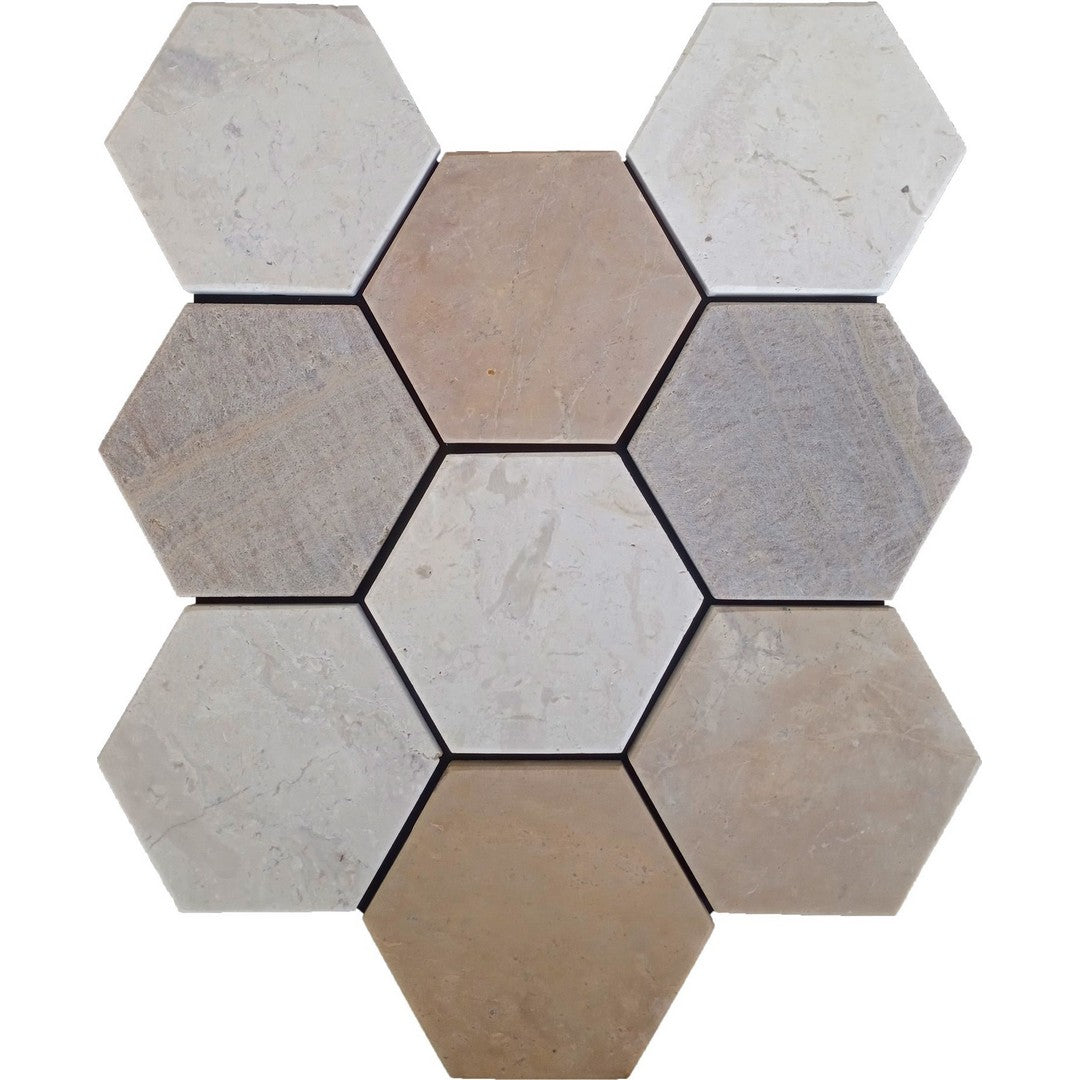 Bati Orient 12" x 11" White & Grey Marble Classic Interlocking Honed Hexagon Mosaic