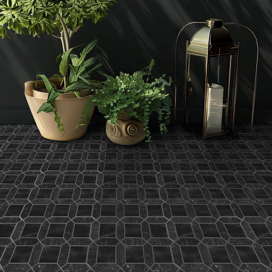 Bati-Orient-12-x-12-Zellige-Picket-&-Square-Mix-Ceramic-&-Marble-Mosaic-Black