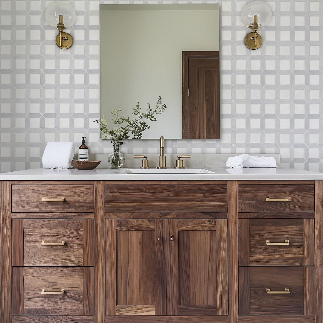 Bati-Orient-12-x-12-Zellige-Picket-&-Square-Mix-Ceramic-&-Marble-Mosaic-White