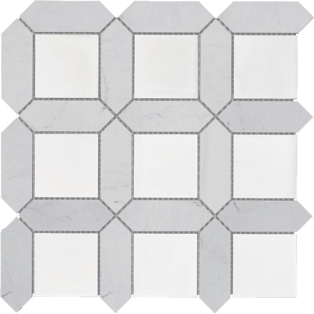 Bati Orient 12" x 12" Zellige Picket & Square Mix Ceramic & Marble Mosaic