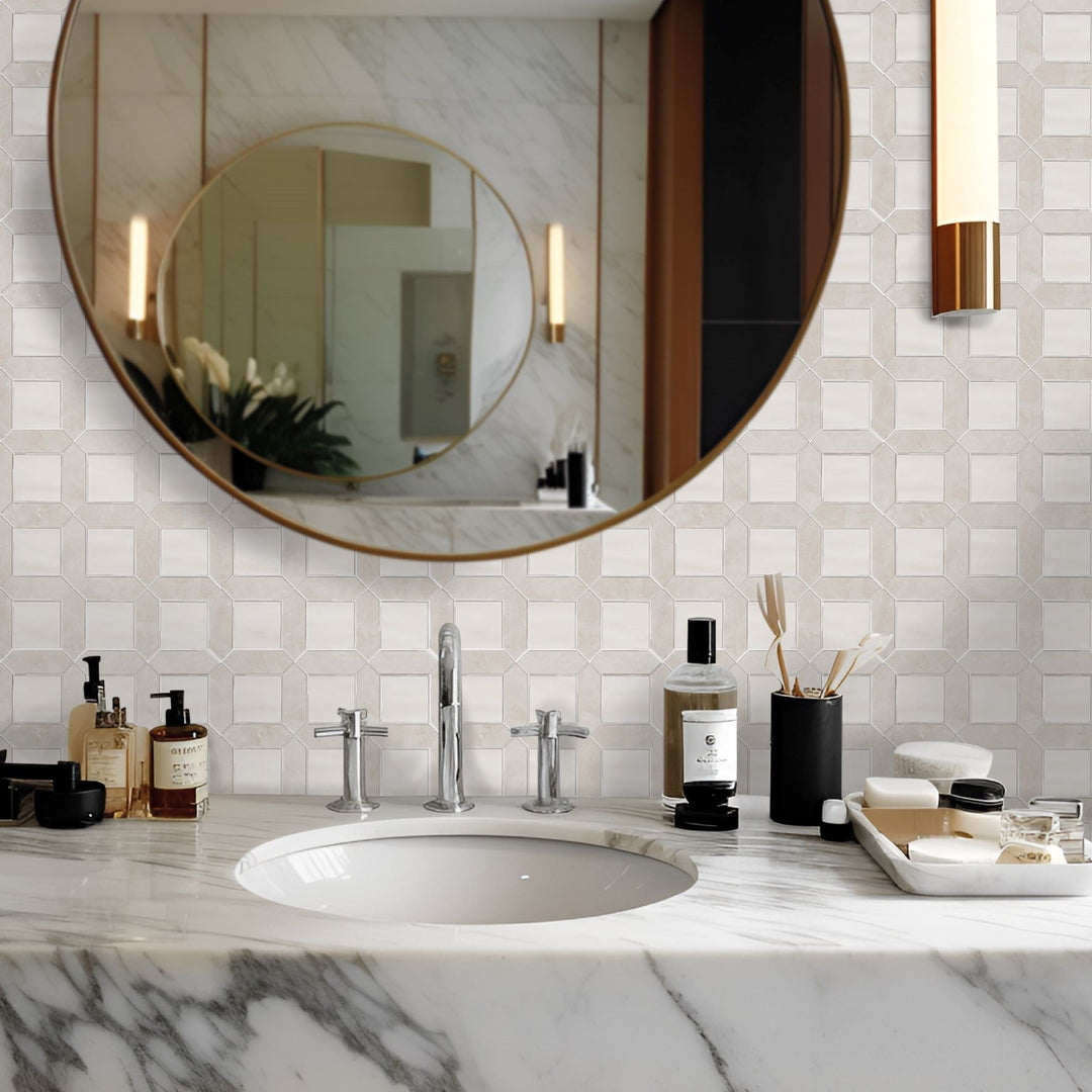 Bati-Orient-12-x-12-Zellige-Picket-&-Square-Mix-Ceramic-&-Marble-Mosaic-Beige-Off-White