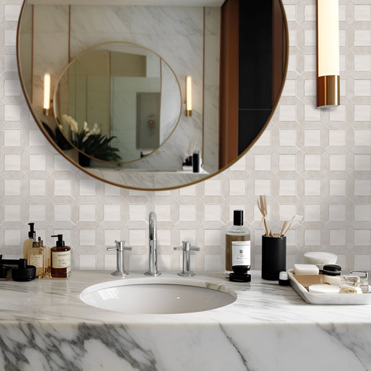 Bati-Orient-12-x-12-Zellige-Picket-&-Square-Mix-Ceramic-&-Marble-Mosaic-Beige-Off-White