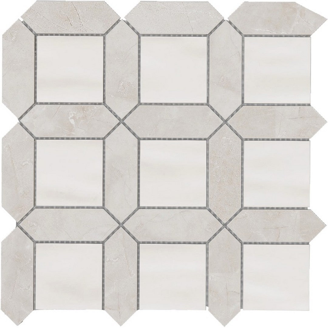 Bati Orient 12" x 12" Zellige Picket & Square Mix Ceramic & Marble Mosaic
