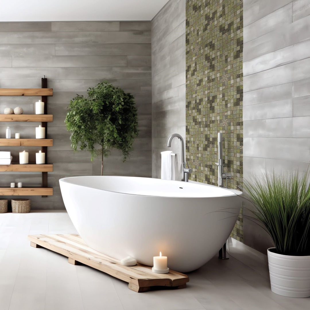 Bati-Orient-12-x-12-White-&-Grey-Marble-Classic-Marble-2-Mosaic-Forest-Green