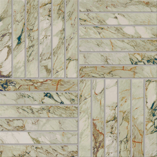 Crossville 12" x 12" Marblique Unpolished Porcelain 1x6" Alternating Mosaic