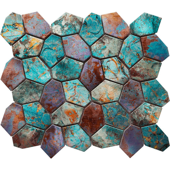 Bati Orient 11" x 12" Metal Art Interlocking Hexagon Mosaic