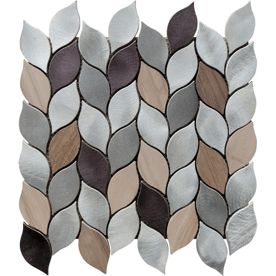 Bati Orient 11" x 12" Metal Art Interlocking Leaves Aluminum & Marble Mosaic