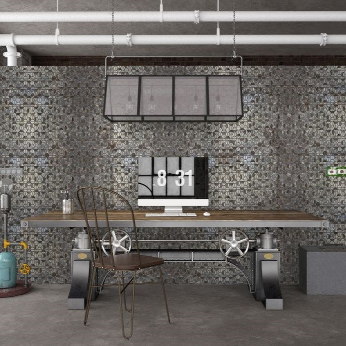 Bati-Orient-12-x-14-Exotic-Semi-Circle-Aluminum-&-Marble-Mosaic-Silver-Brown