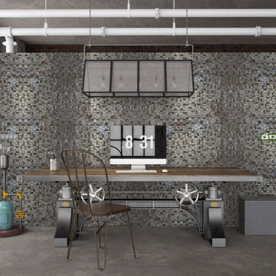 Bati-Orient-12-x-14-Exotic-Semi-Circle-Aluminum-&-Marble-Mosaic-Silver-Brown