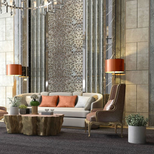 Bati-Orient-12-x-14-Exotic-Semi-Circle-Aluminum-&-Marble-Mosaic-Silver-Brown