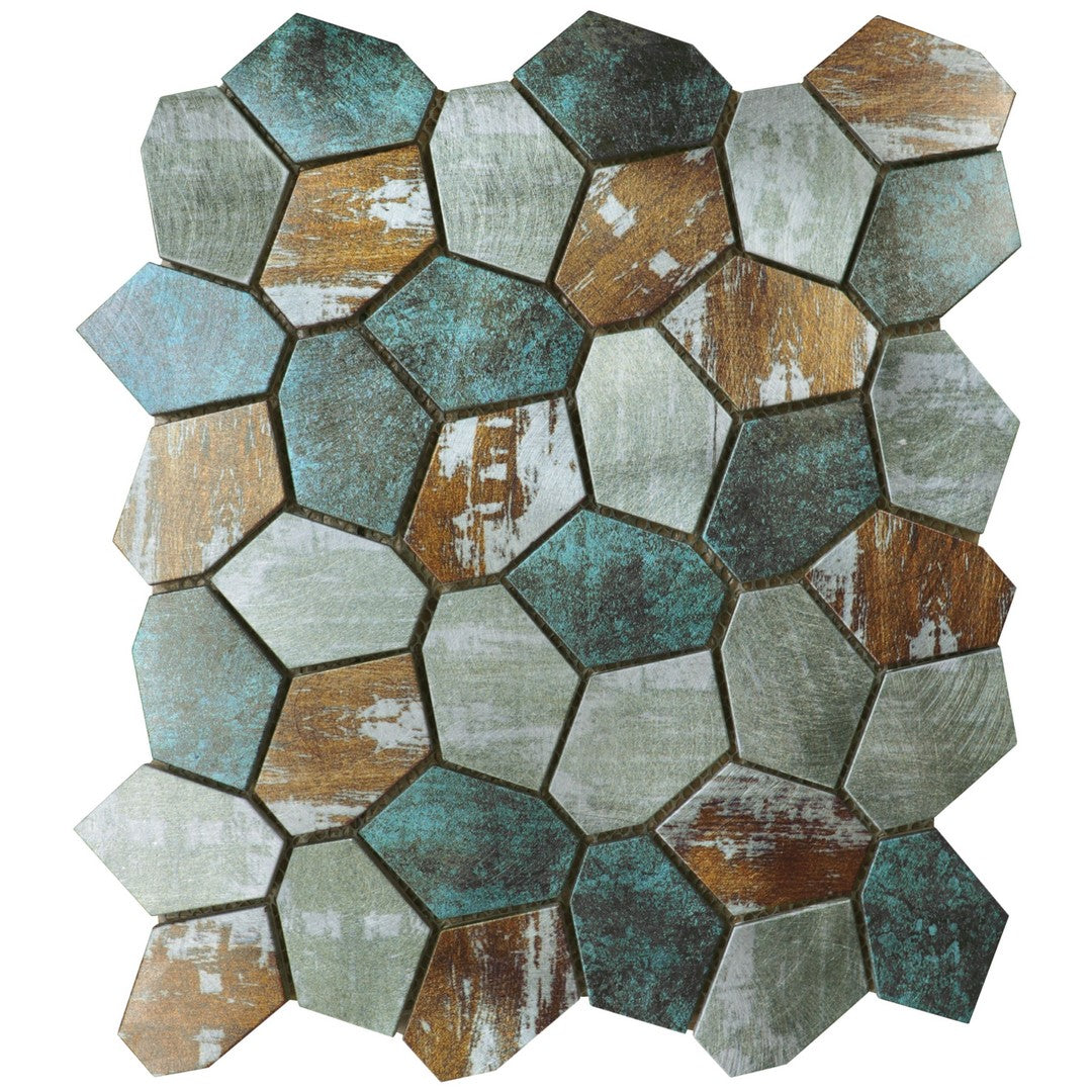 Bati Orient 11.4" x 12.2" Metal Art Interlocking Hexagon Aluminum Mosaic
