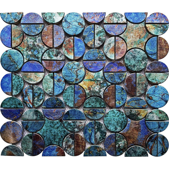 Bati Orient 14" x 11" Metal Art Round Aluminum Mosaic