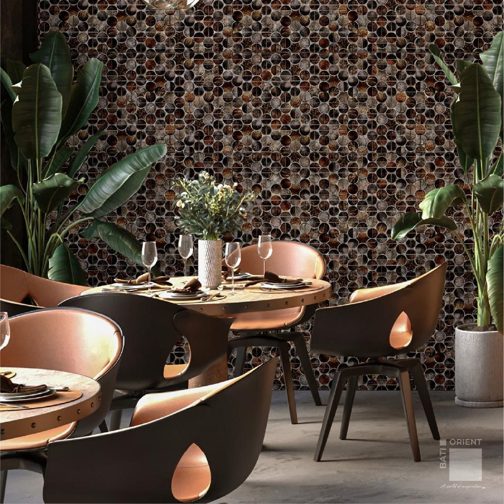 Bati-Orient-14-x-11-Metal-Art-Round-Aluminum-Mosaic-Wood-Look