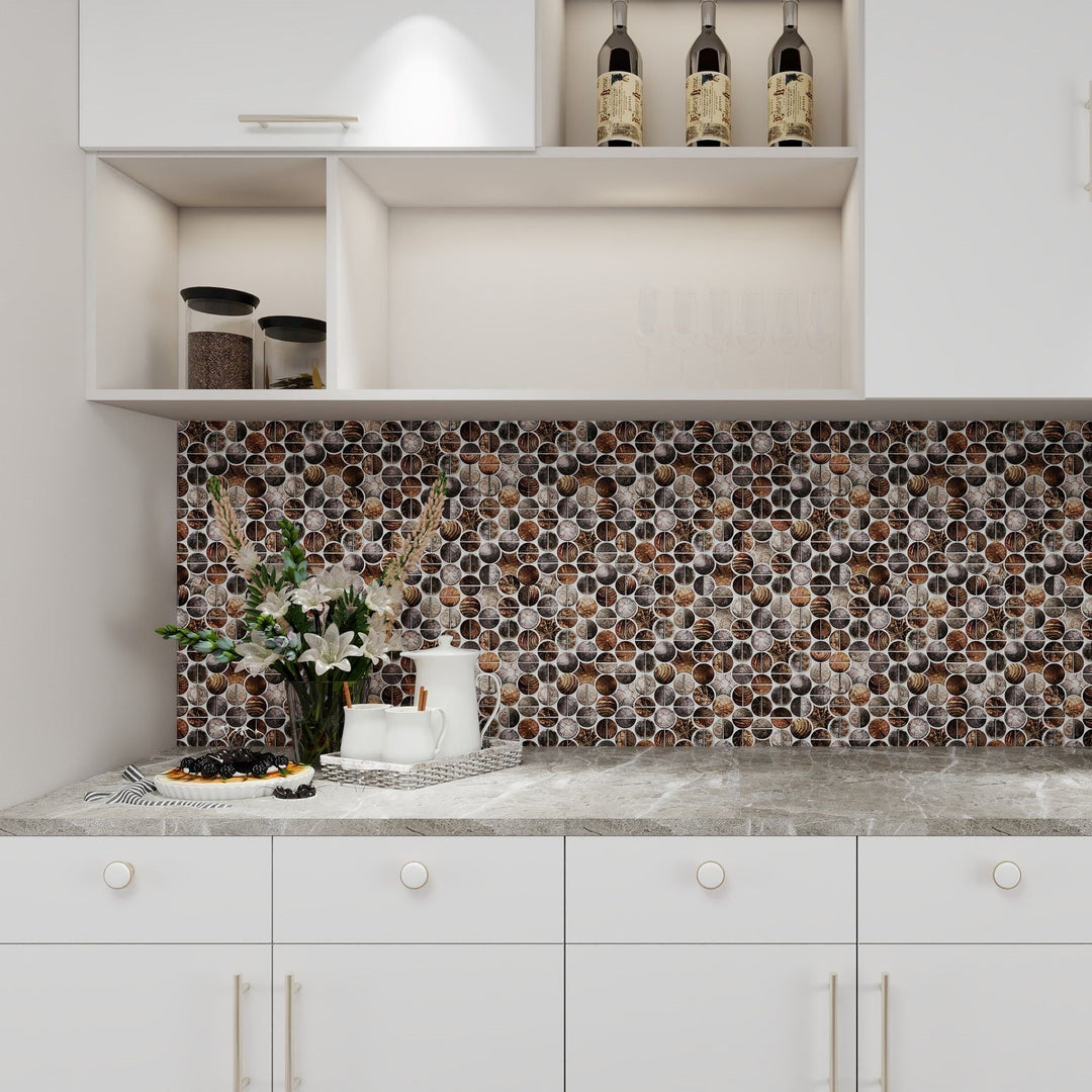 Bati-Orient-14-x-11-Metal-Art-Round-Aluminum-Mosaic-Wood-Look