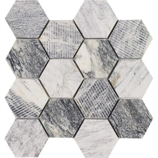 Tesoro 10.5" x 10.5" Contempo Multi 3" Hexagon Natural Stone Mosaic