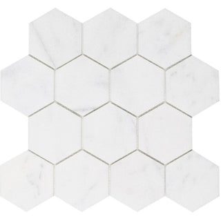 Tesoro 13.5" x 12" Snow White Honed Hexagon Natural Stone Mosaic