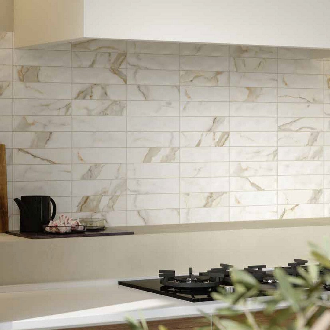 Marca-Corona-2.5-x-9.5-Scultorea-Matte-Porcelain-Wall-Tile-Calacatta-Oro-Fino