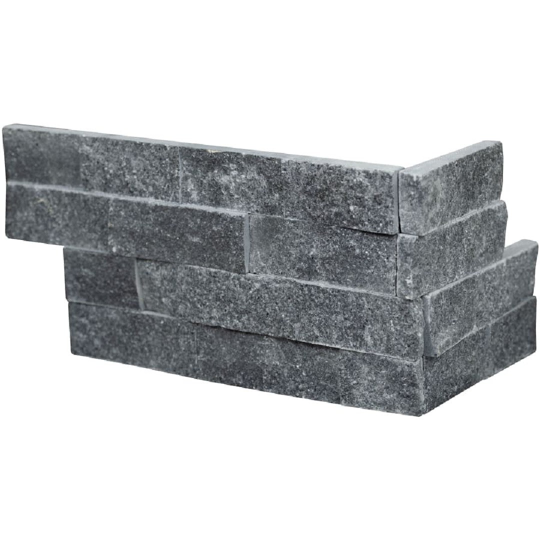 MS International 6" x 18" RockMount Cosmic Black Wave Honed Stacked Stone Panel 3D Marble Ledgestone Corner