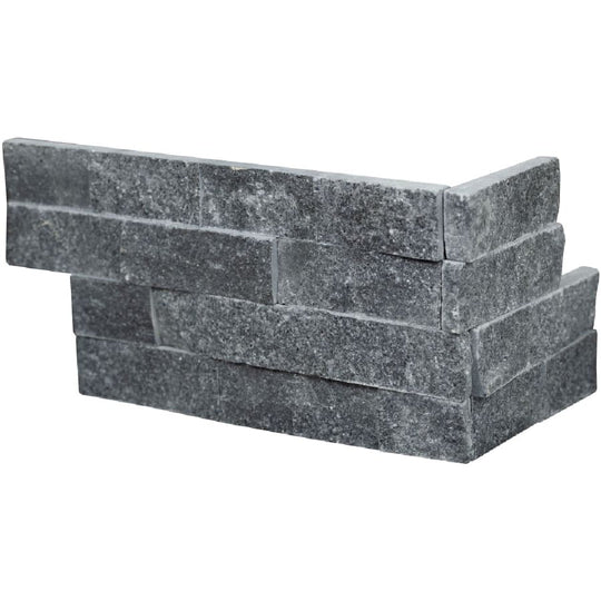 MS International 6" x 18" RockMount Cosmic Black Wave Honed Stacked Stone Panel 3D Marble Ledgestone Corner