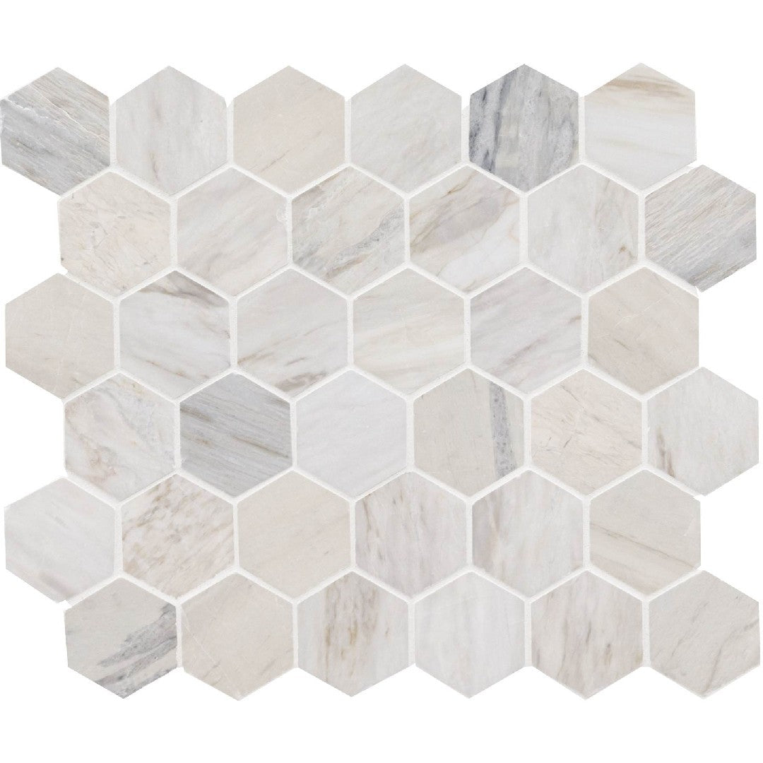 MS International 12" x 12" Angora Marble 2" Hexagon Mosaic