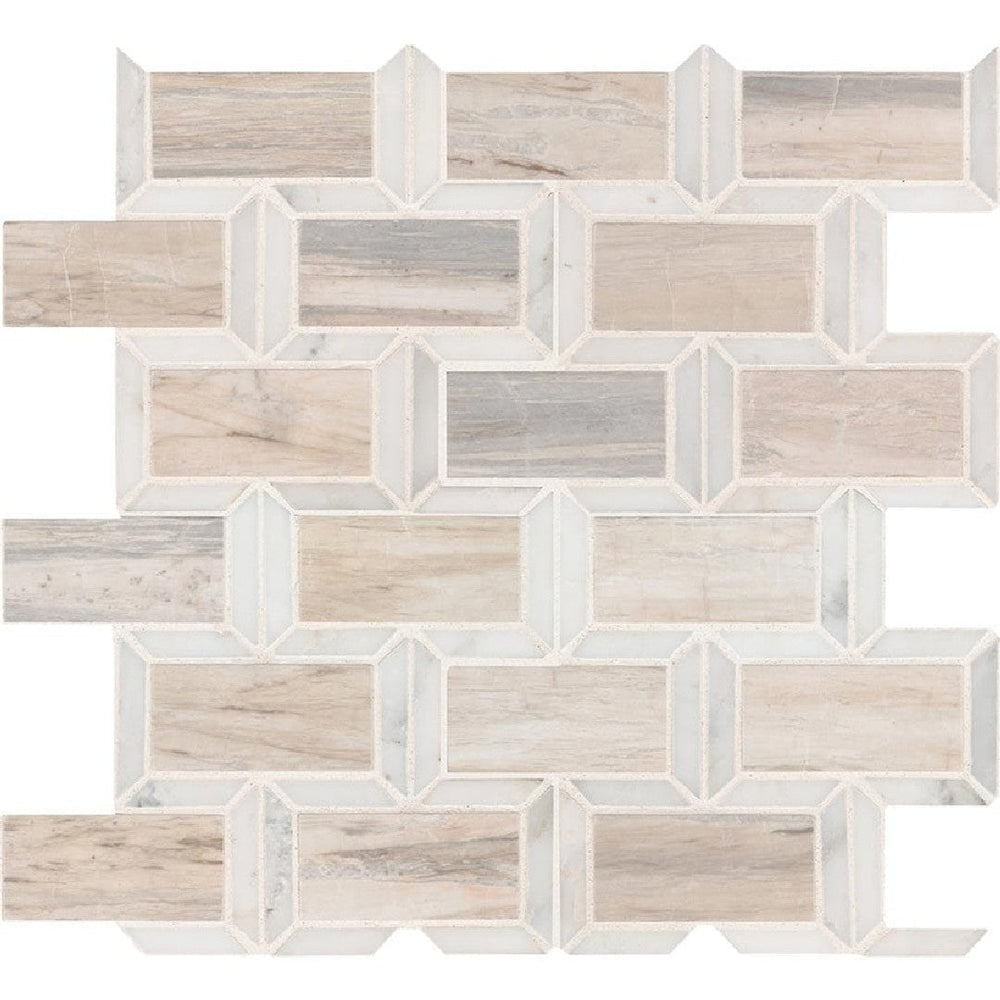 MS International 12" x 12" Angora Polished Framework Subway Marble Mosaic