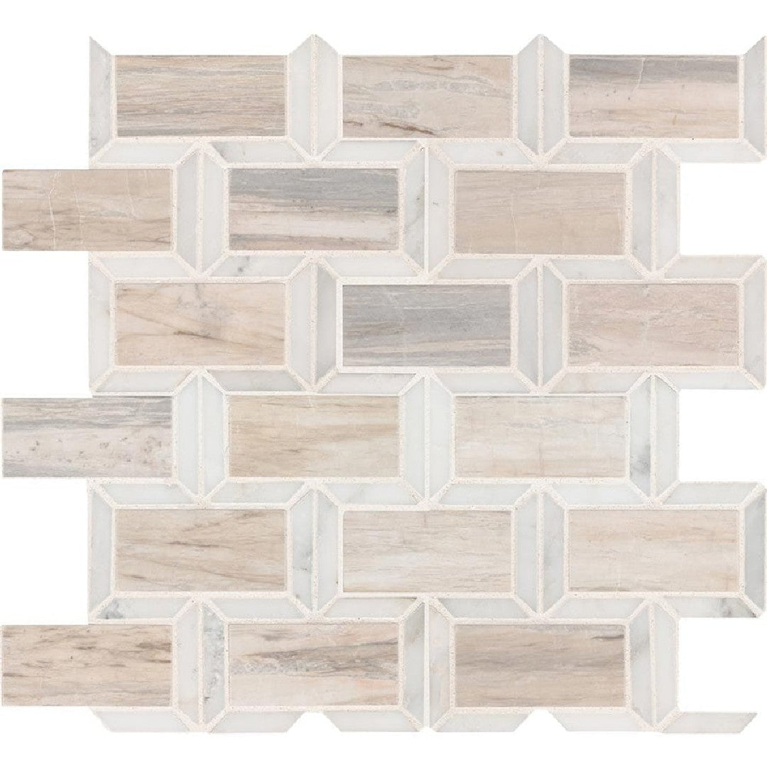 MS International 12" x 12" Angora Polished Framework Subway Marble Mosaic