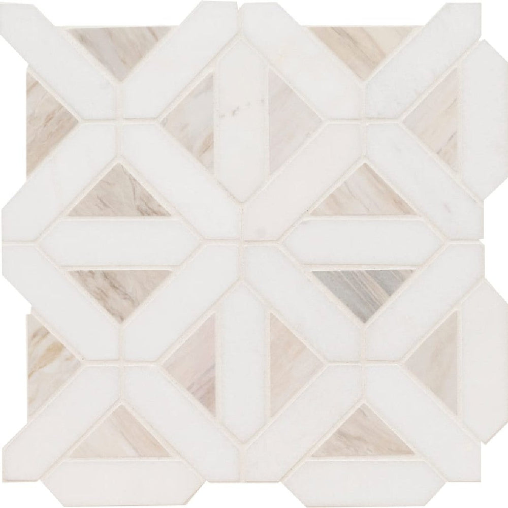 MS International 12" x 12" Angora Polished Geometric Marble Mosaic
