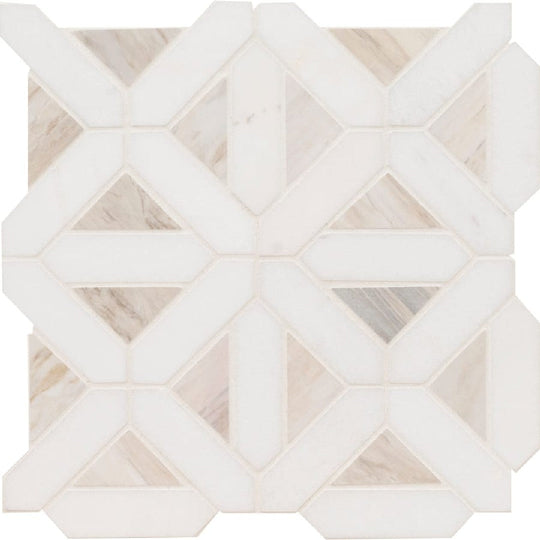 MS International 12" x 12" Angora Polished Geometric Marble Mosaic