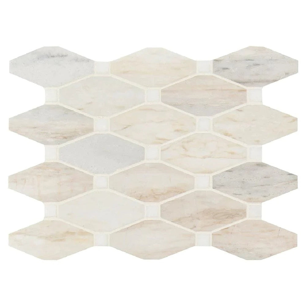 MS International 11.81" x 13.4" Angora Polished Elongated Octagon Marble Mosaic