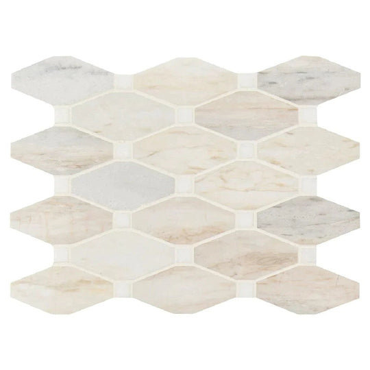 MS International 11.81" x 13.4" Angora Polished Elongated Octagon Marble Mosaic