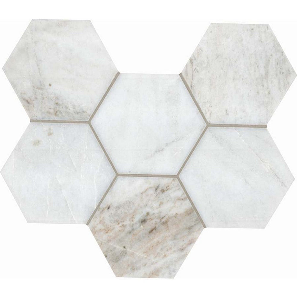 MS International 10" x 13" Arabescato Venato White Honed Hexagon Marble Tile
