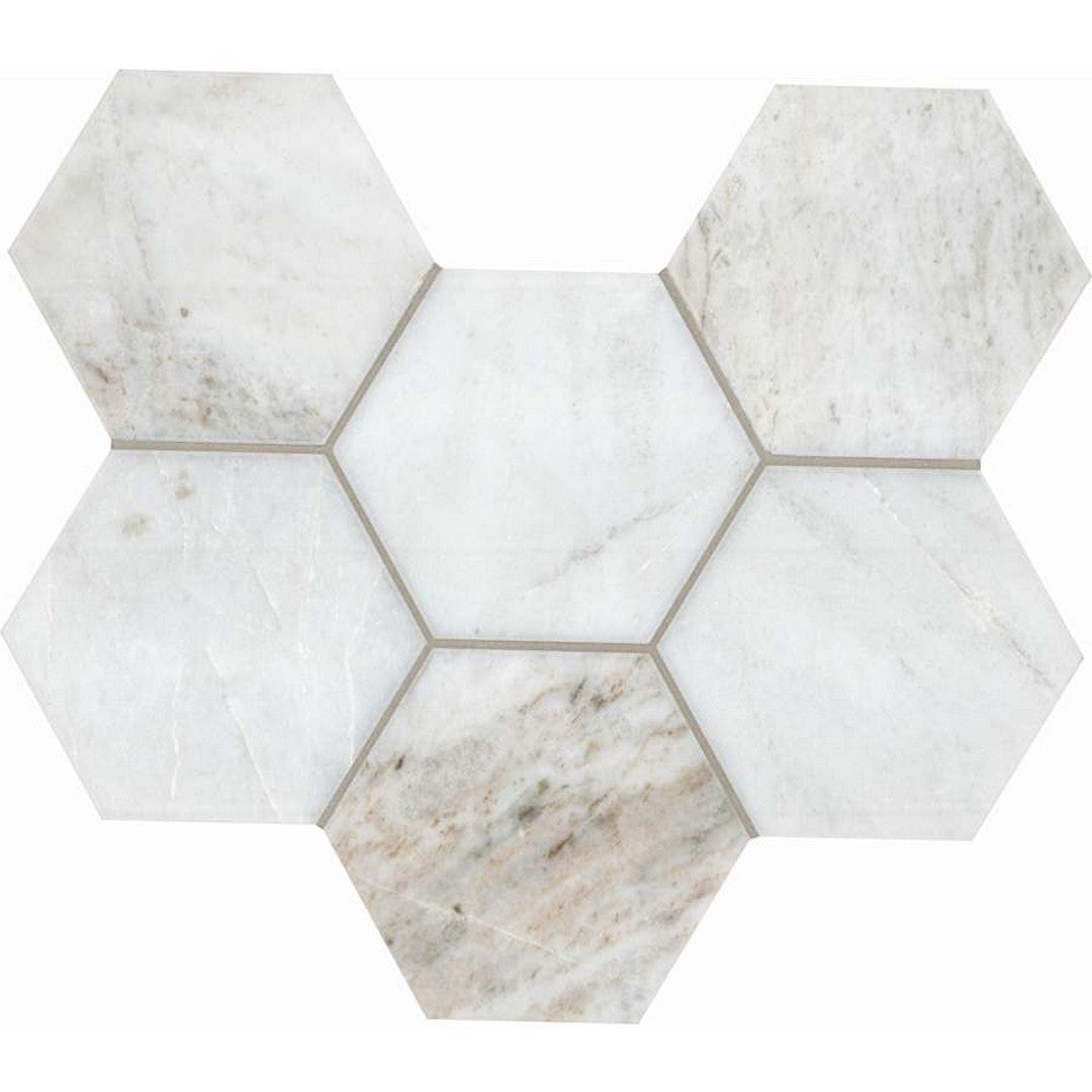 MS International 10" x 13" Arabescato Venato White Honed Hexagon Marble Tile