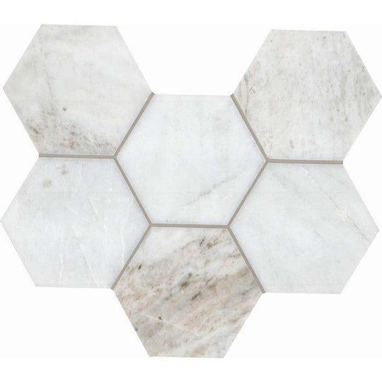 MS International 10" x 13" Arabescato Venato White Honed Hexagon Marble Tile