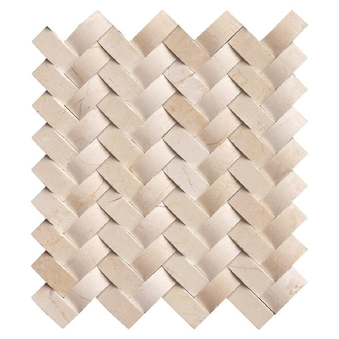MS International 12" x 12" Crema Arched Polished Herringbone Marble Mosaic