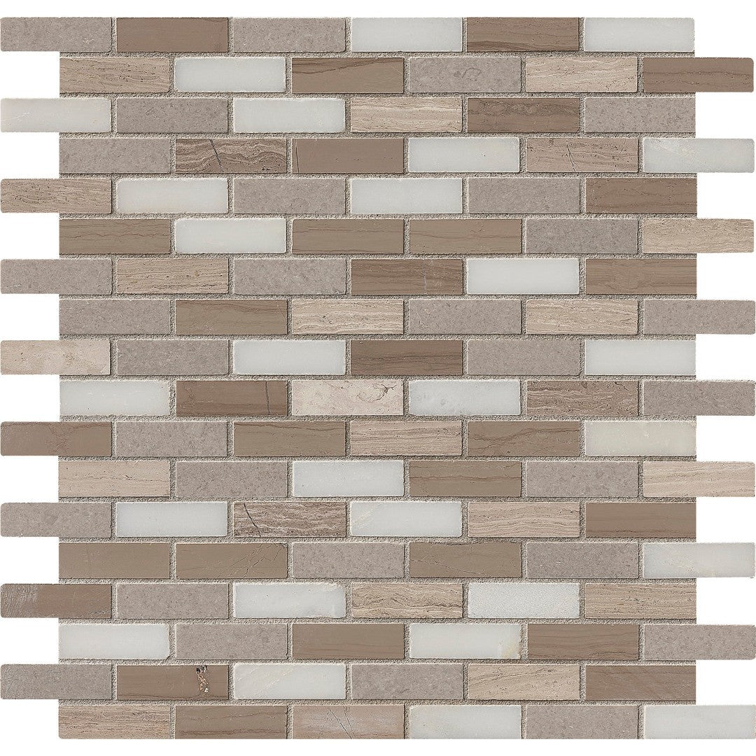 MS International 12" x 12" Arctic Storm Honed Brick Pattern Marble Mosaic
