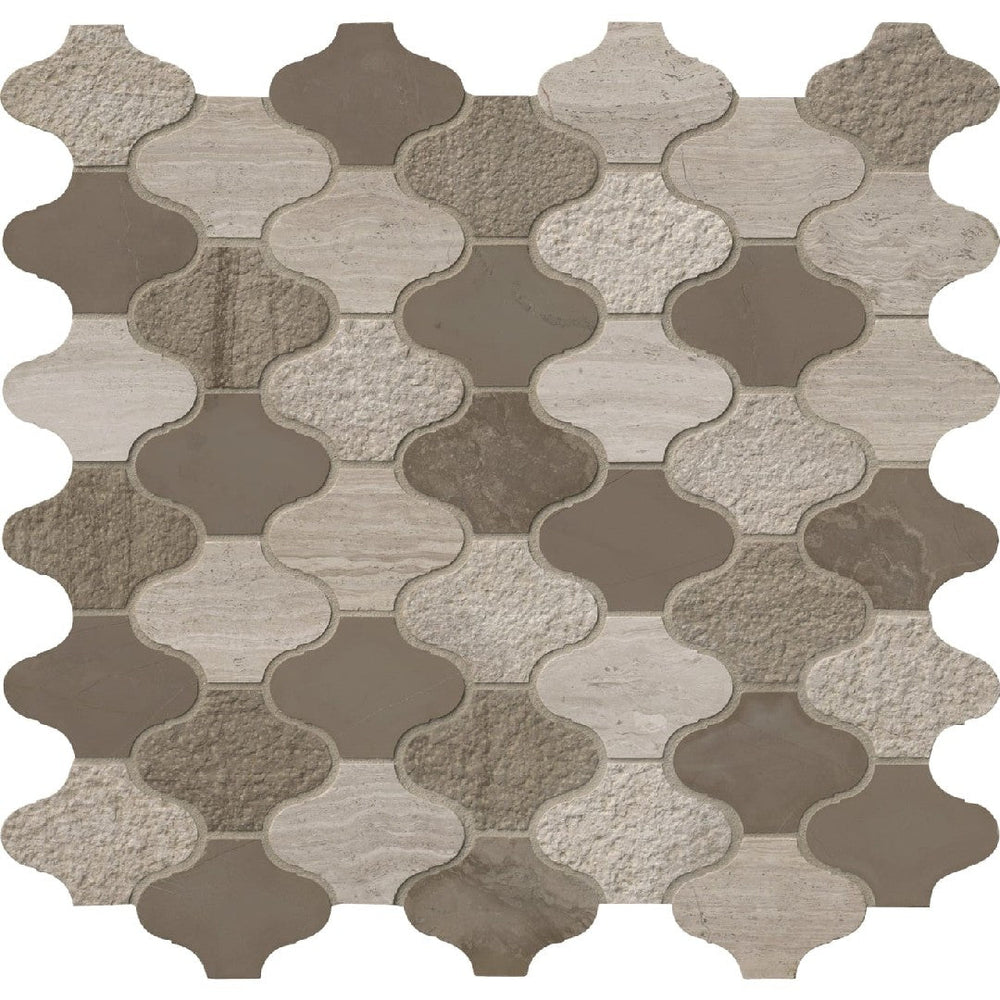 MS International 12" x 12" Arctic Storm Mixed Finish Arabesque Marble Mosaic