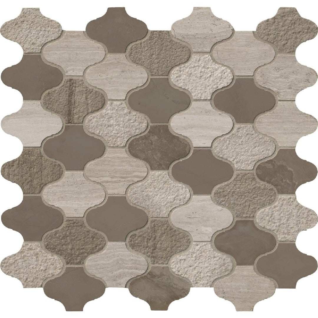 MS International 12" x 12" Arctic Storm Mixed Finish Arabesque Marble Mosaic