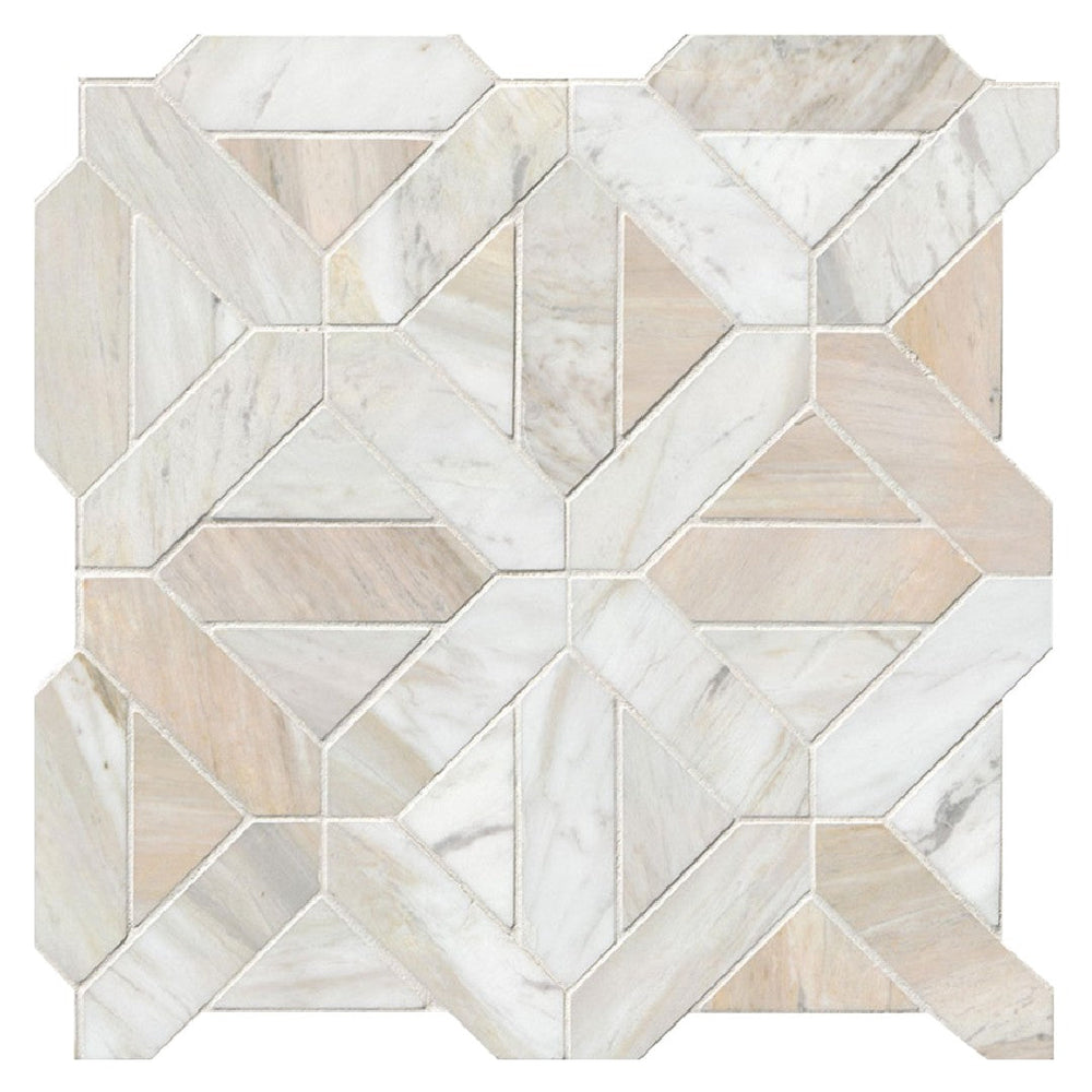 MS International 12" x 12" Athena Gold Honed Geometrica Marble Mosaic
