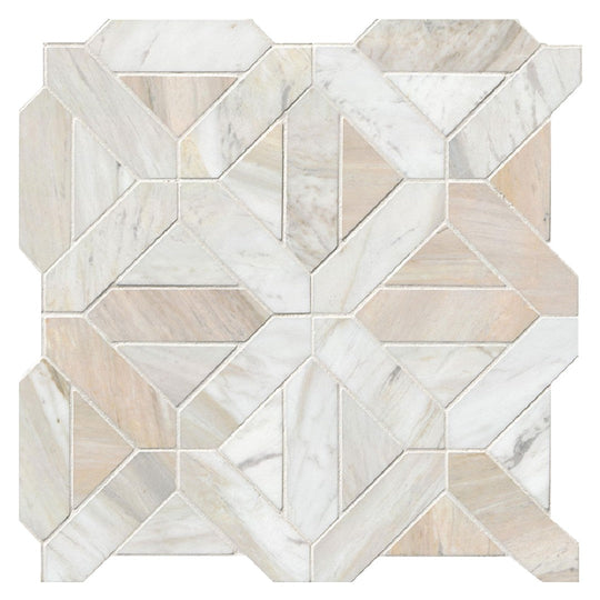 MS International 12" x 12" Athena Gold Honed Geometrica Marble Mosaic
