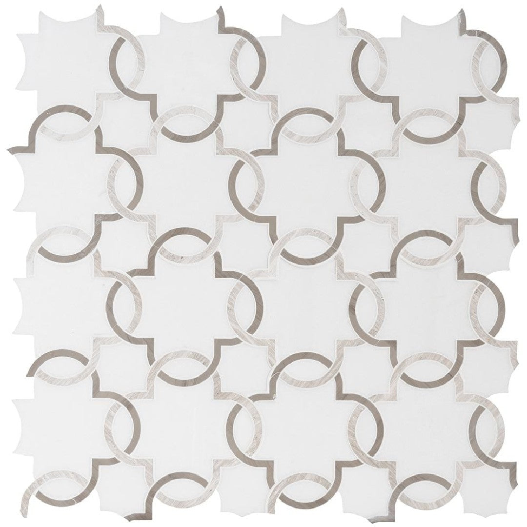 MS International 12" x 12" Bianco Quartrefoil Polished Marble Deco Mosaic