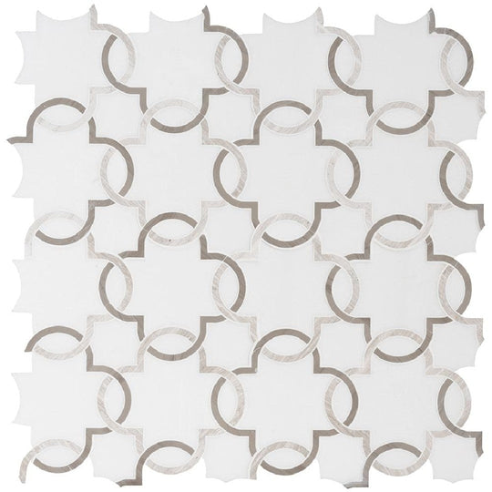 MS International 12" x 12" Bianco Quartrefoil Polished Marble Deco Mosaic