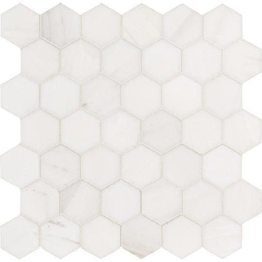 MS International 12" x 12" Bianco Dolomite Polished Hexagon 2" Marble Mosaic