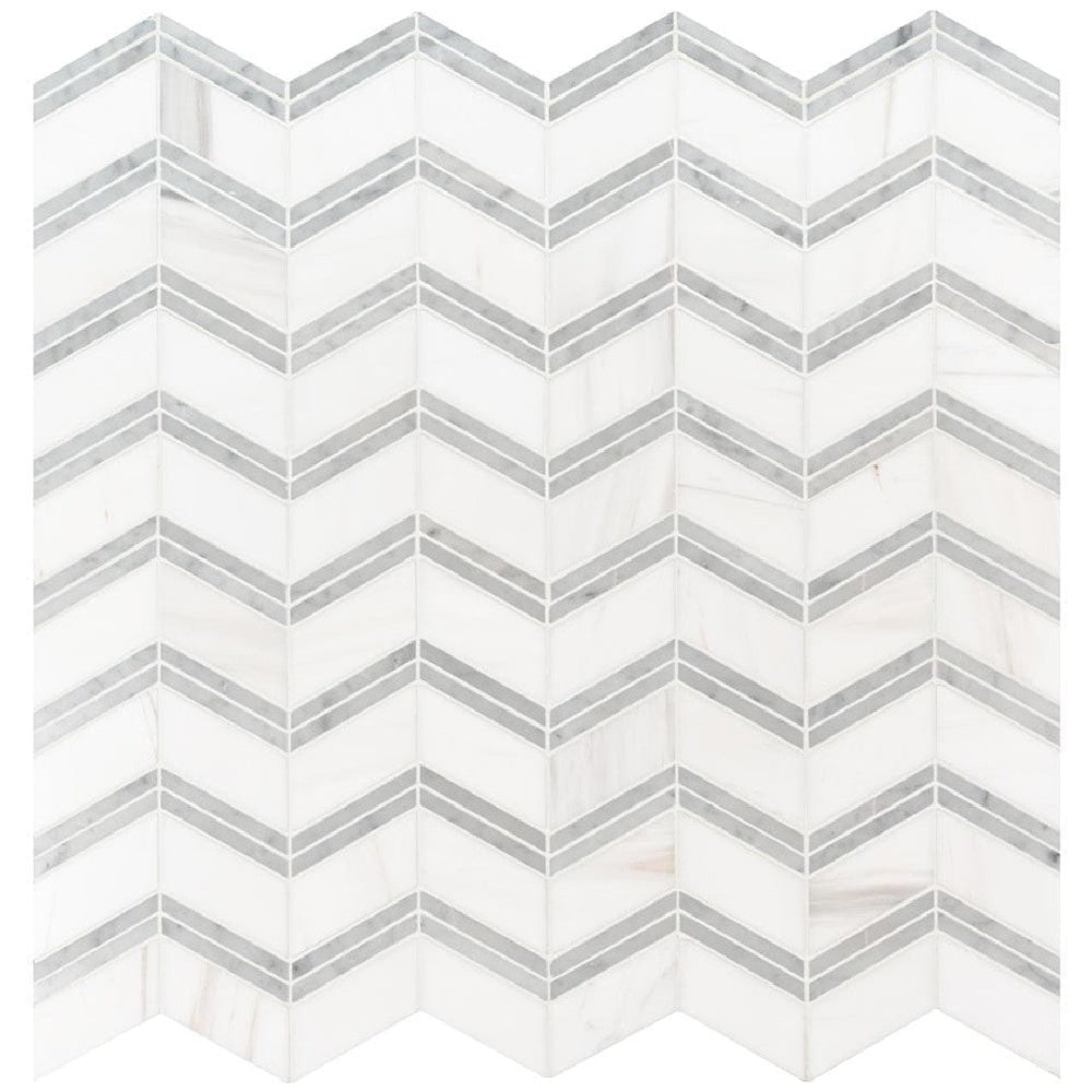 MS International 12" x 12" Bianco Dolomite Polished Chevron Marble Mosaic