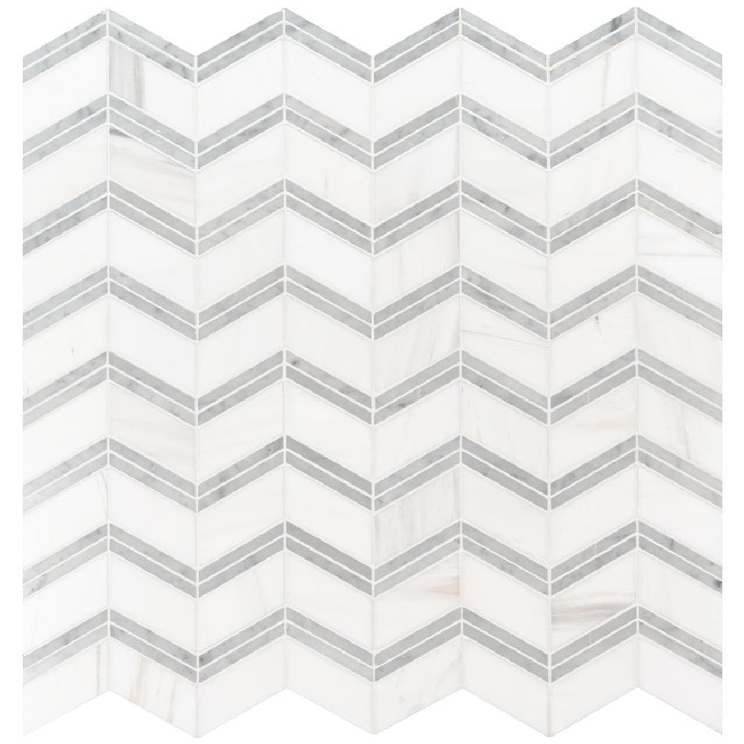 MS International 12" x 12" Bianco Dolomite Polished Chevron Marble Mosaic