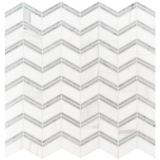 MS International 12" x 12" Bianco Dolomite Polished Chevron Marble Mosaic