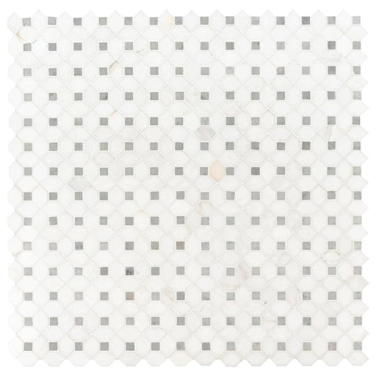 MS International 12" x 12" Bianco Dolomite Polished Dotty Hexagon with Dots Marble Mosaic