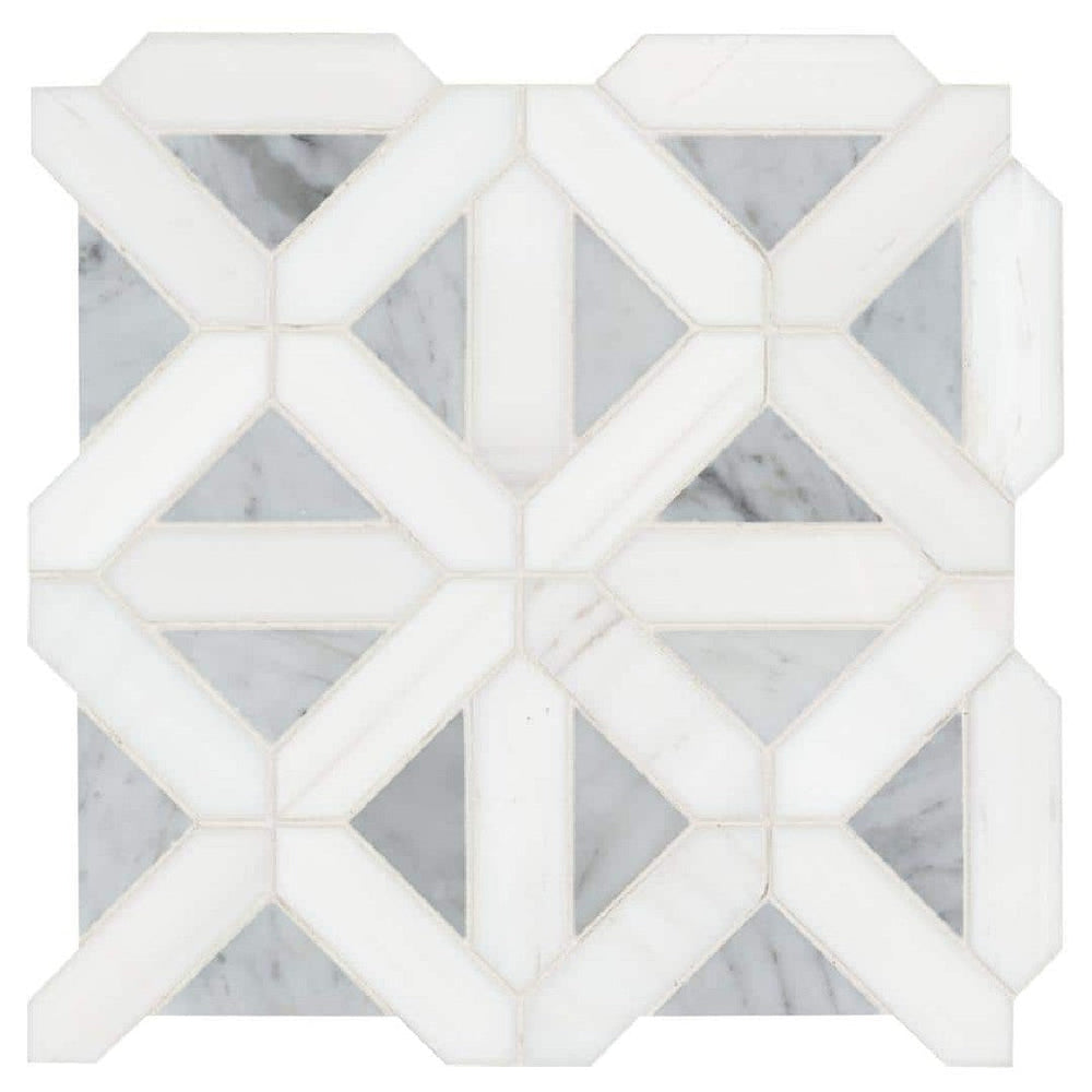 MS International 12" x 12" Bianco Dolomite Polished Geometrica Marble Mosaic