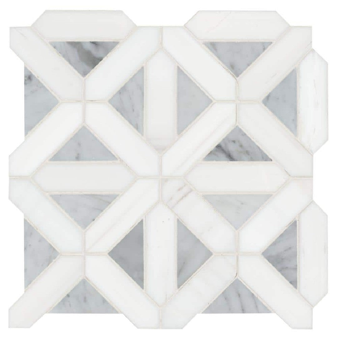 MS International 12" x 12" Bianco Dolomite Polished Geometrica Marble Mosaic