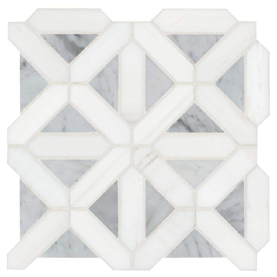 MS International 12" x 12" Bianco Dolomite Polished Geometrica Marble Mosaic