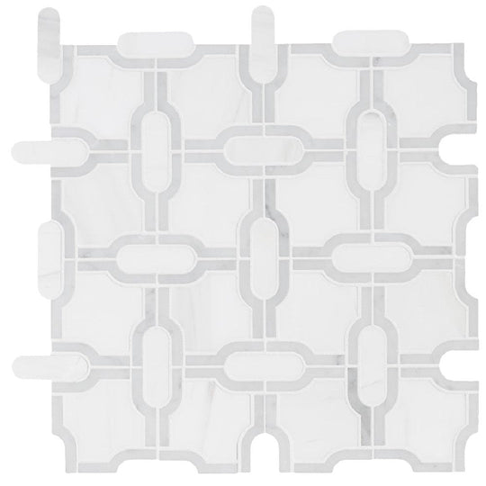 MS International 12" x 12" Bianco Dolomite Polished Gridwork Marble Mosaic